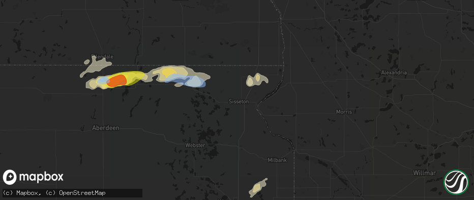 Hail map in Sisseton, SD on June 3, 2026