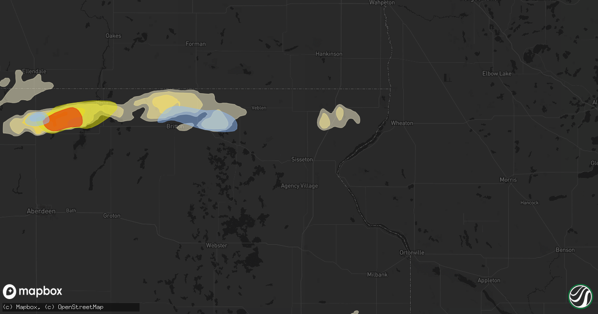 Hail map in Sisseton, SD on June 3, 2026