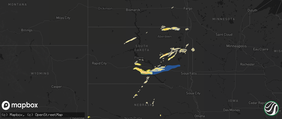 Hail map in South Dakota on June 3, 2026