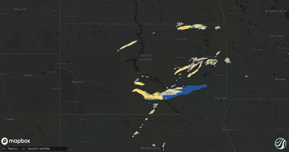 Hail map in South Dakota on June 3, 2026