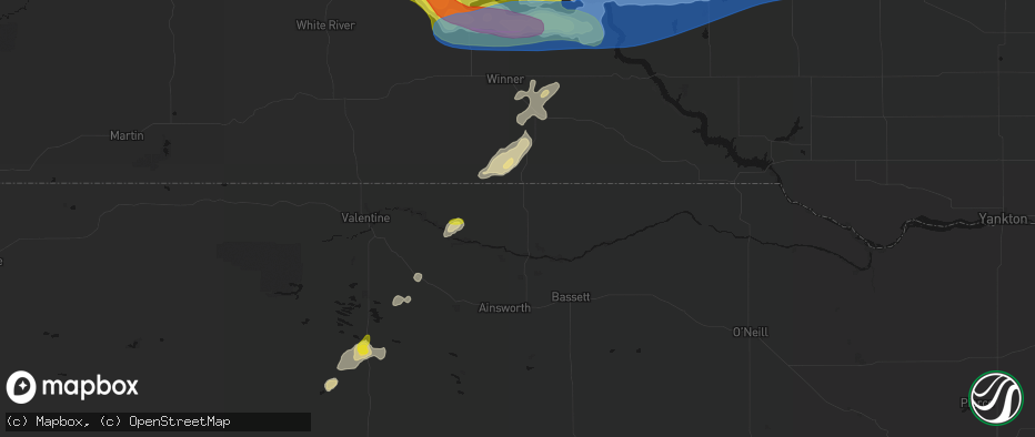 Hail map in Springview, NE on June 3, 2026