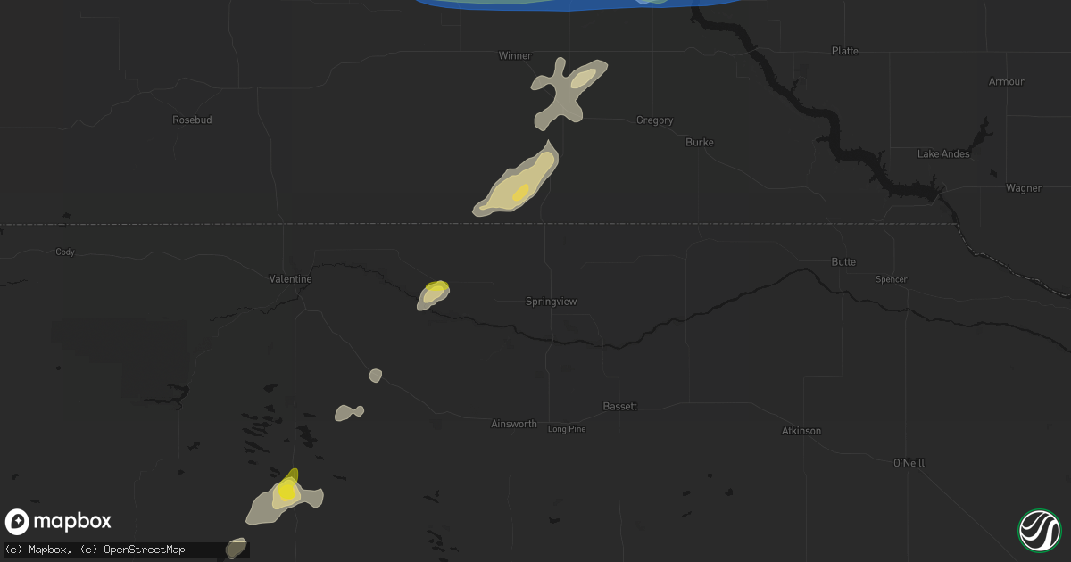 Hail map in Springview, NE on June 3, 2026