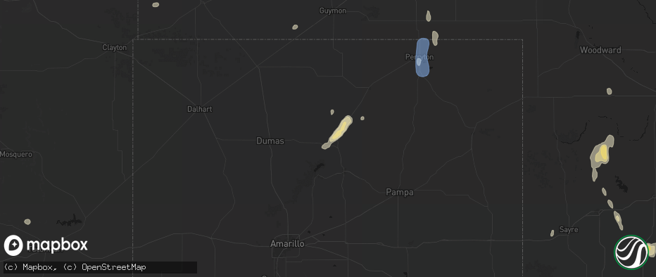 Hail map in Stinnett, TX on June 3, 2026