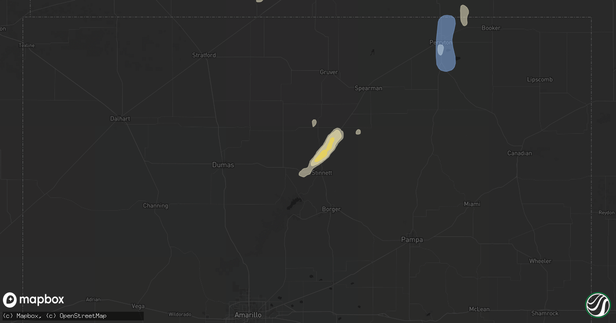 Hail map in Stinnett, TX on June 3, 2026