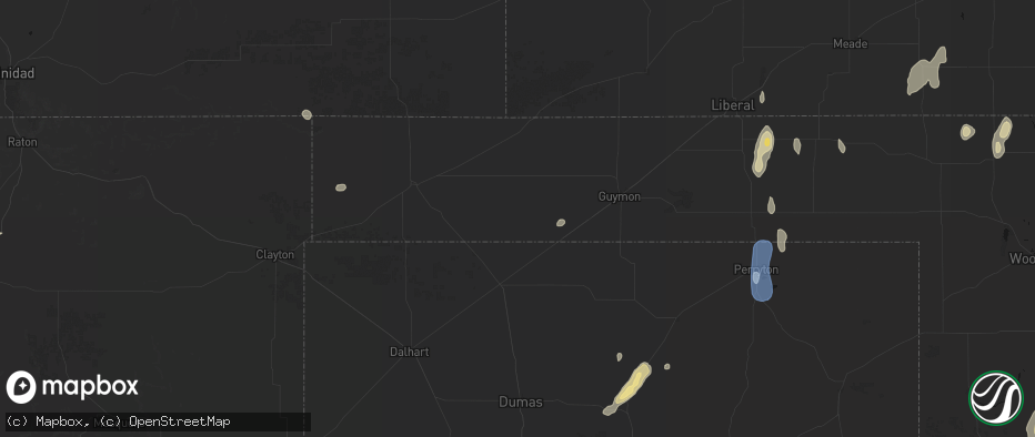 Hail map in Texhoma, OK on June 3, 2026