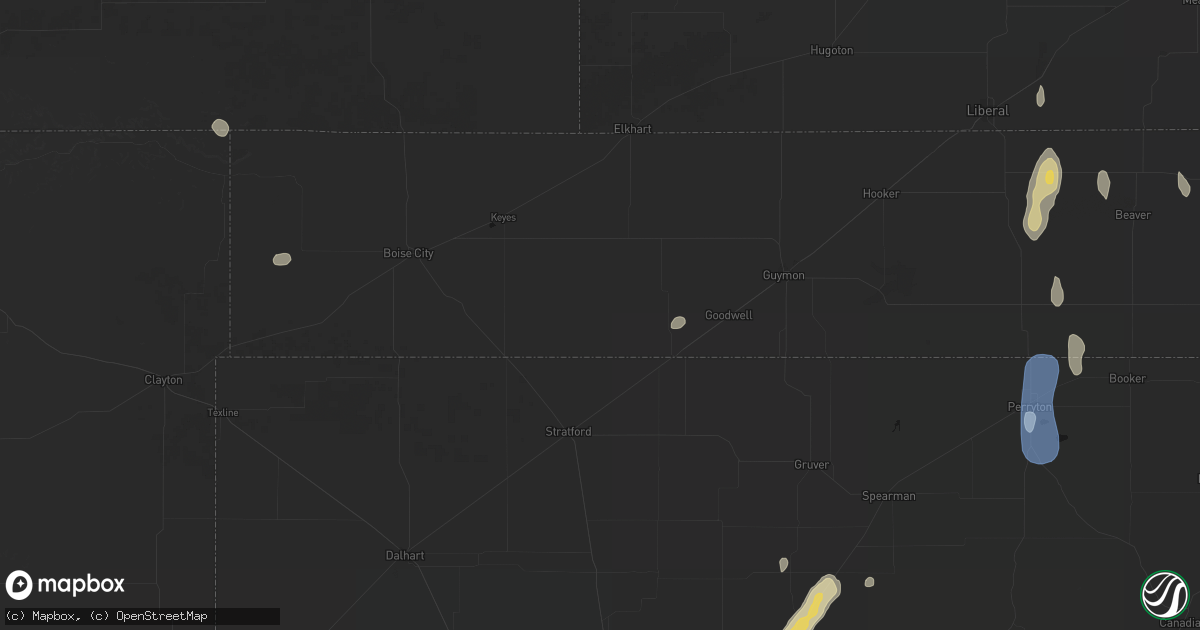 Hail map in Texhoma, OK on June 3, 2026