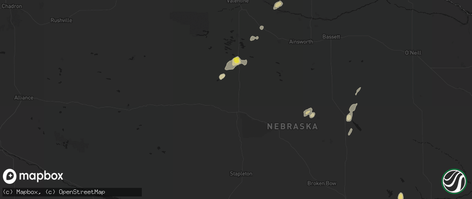 Hail map in Thedford, NE on June 3, 2026