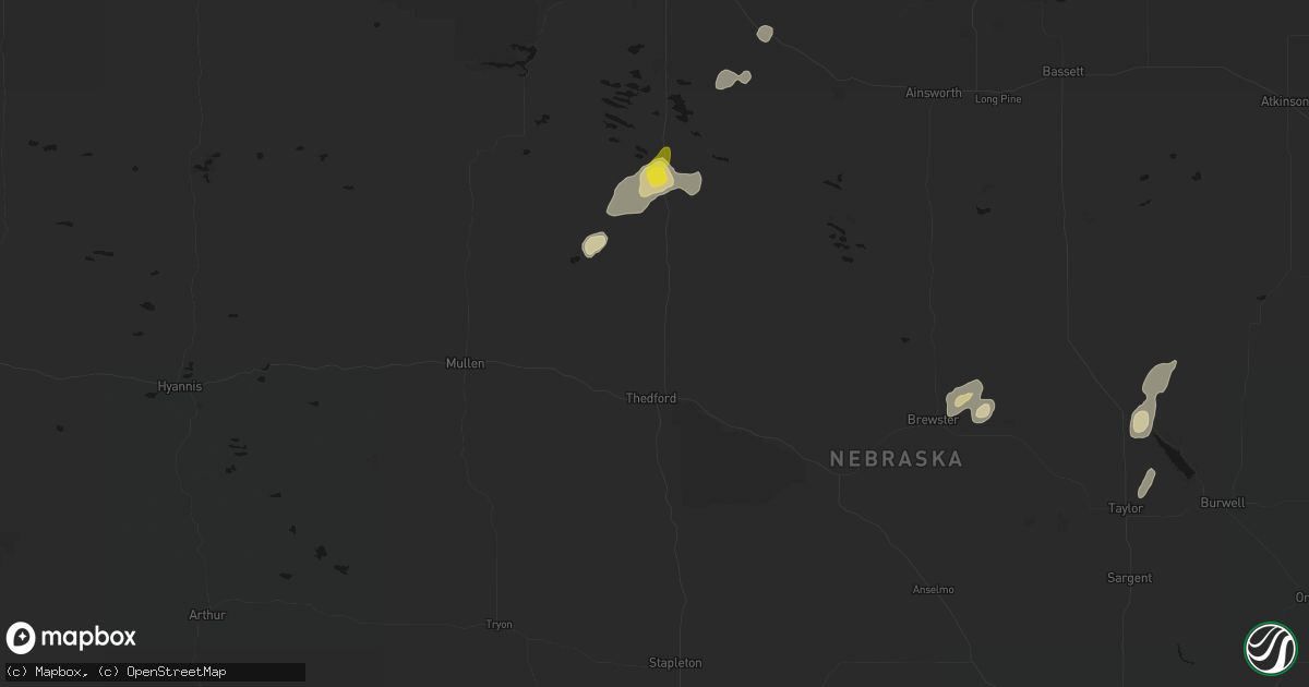 Hail map in Thedford, NE on June 3, 2026