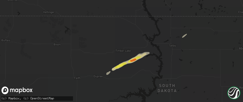 Hail map in Timber Lake, SD on June 3, 2026