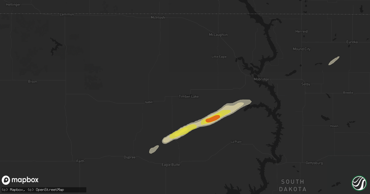 Hail map in Timber Lake, SD on June 3, 2026