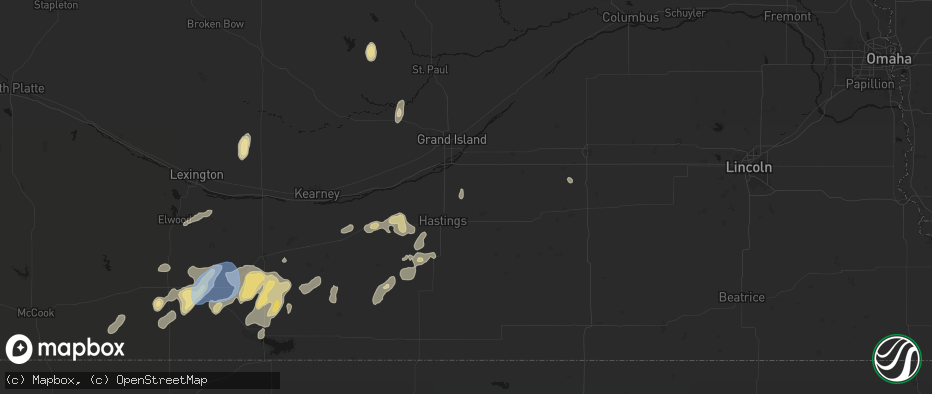 Hail map in Trumbull, NE on June 3, 2026