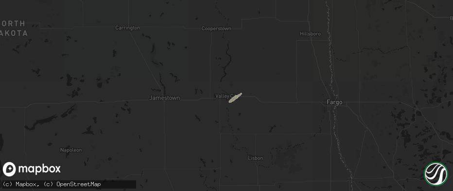 Hail map in Valley City, ND on June 3, 2026