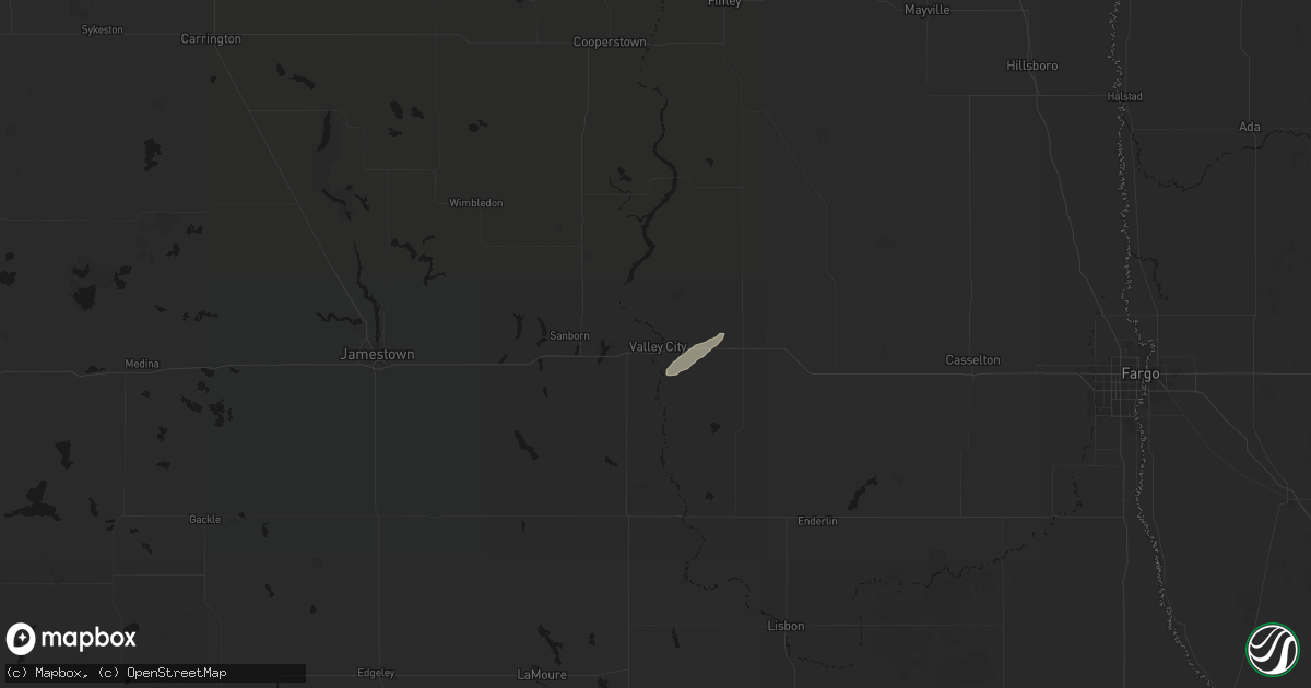 Hail map in Valley City, ND on June 3, 2026