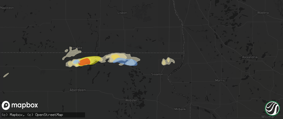 Hail map in Veblen, SD on June 3, 2026