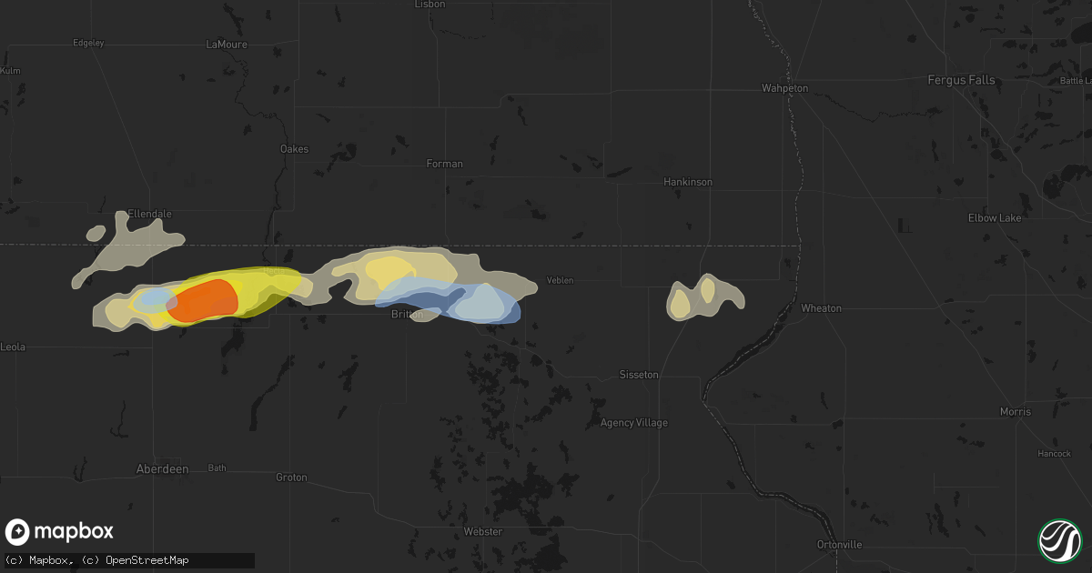 Hail map in Veblen, SD on June 3, 2026