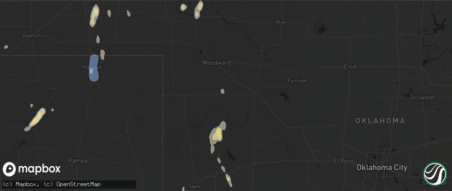 Hail map in Vici, OK on June 3, 2026