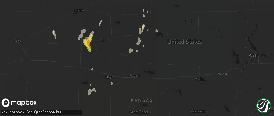 Hail map in Waldo, KS on June 3, 2026
