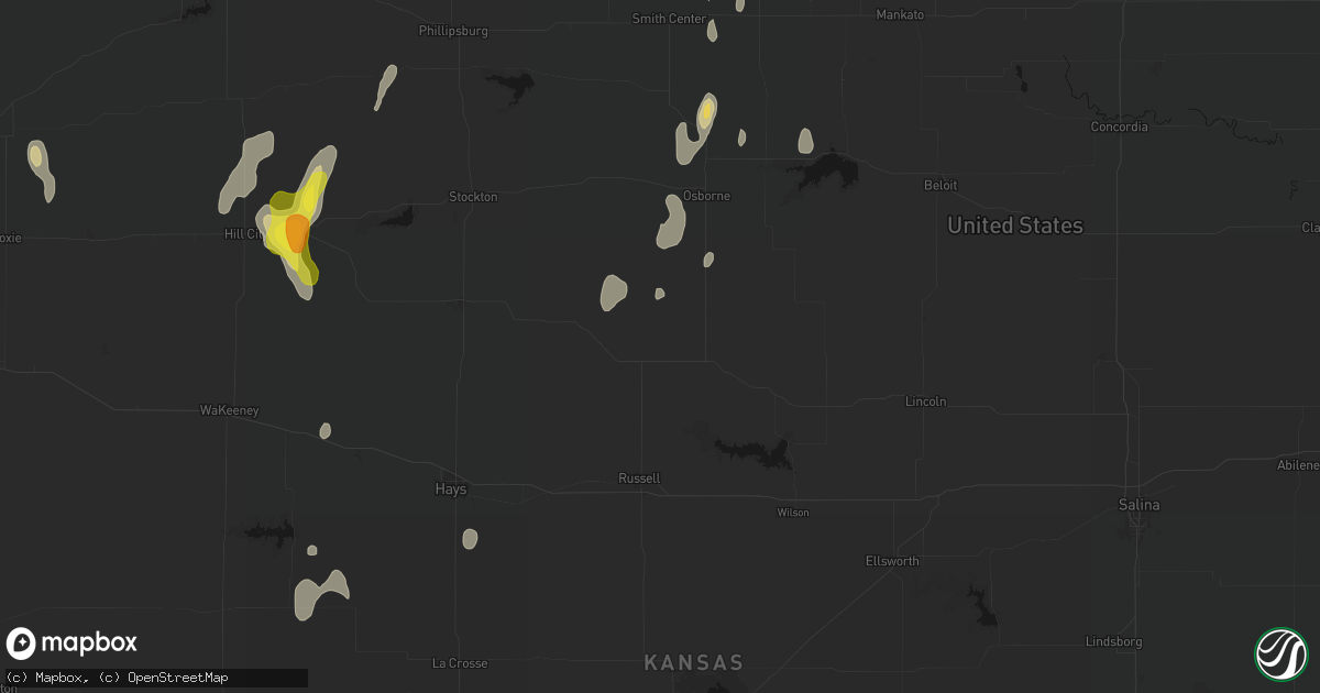 Hail map in Waldo, KS on June 3, 2026