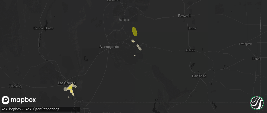 Hail map in Weed, NM on June 3, 2026