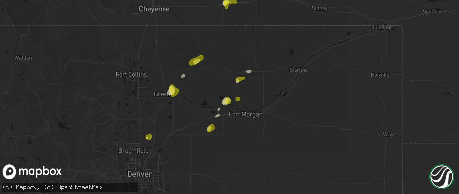 Hail map in Weldona, CO on June 3, 2026