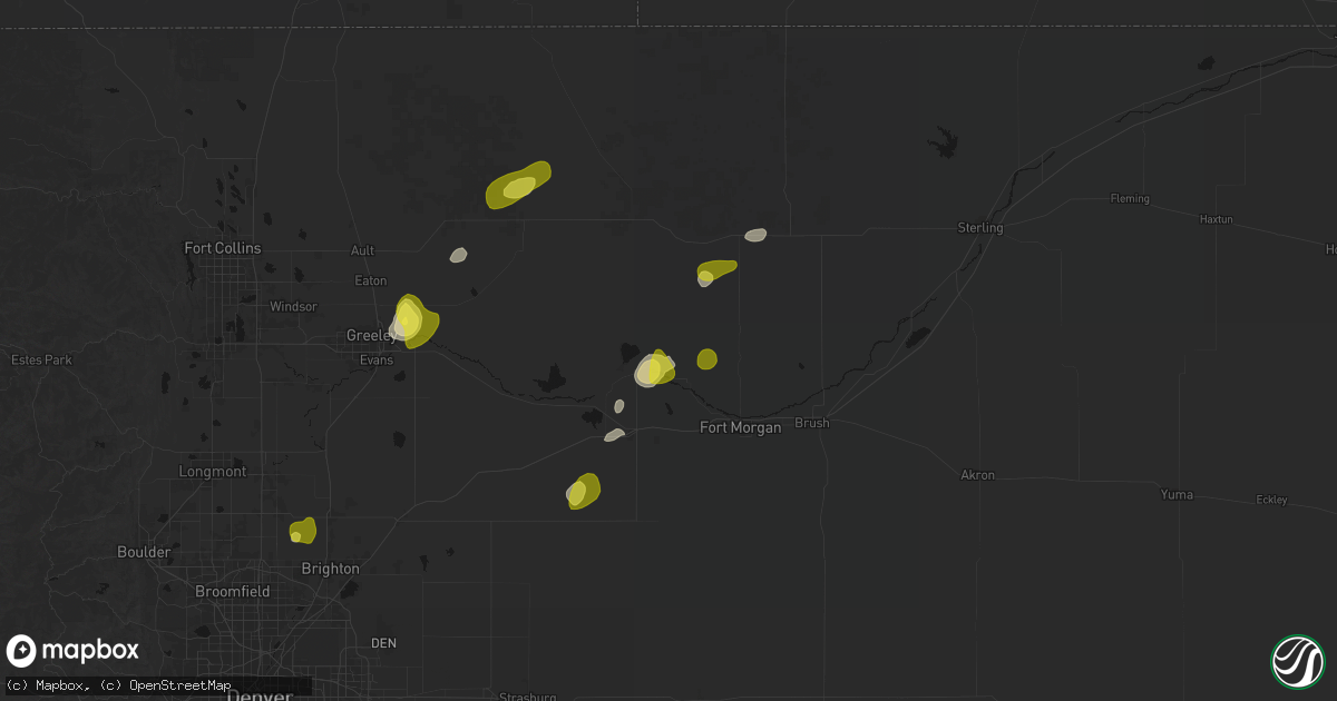 Hail map in Weldona, CO on June 3, 2026