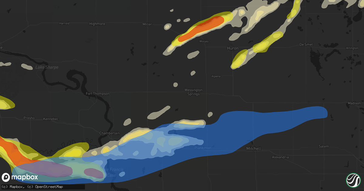 Hail map in Wessington Springs, SD on June 3, 2026