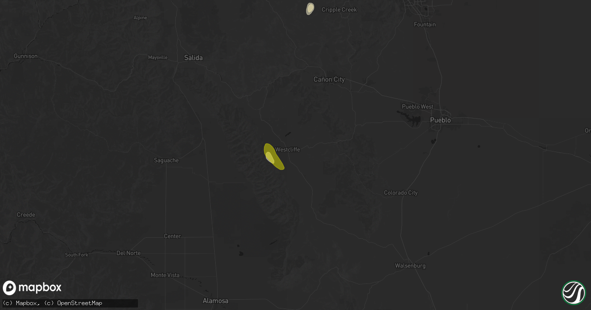 Hail map in Westcliffe, CO on June 3, 2026