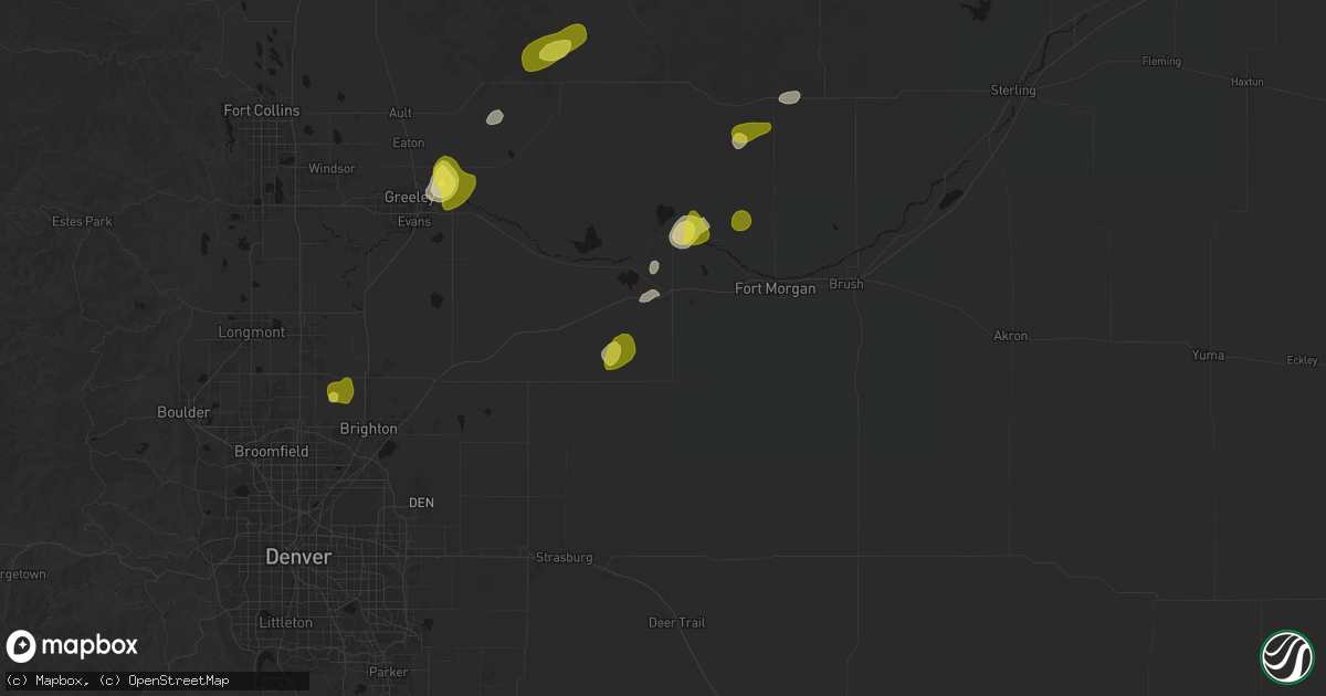 Hail map in Wiggins, CO on June 3, 2026