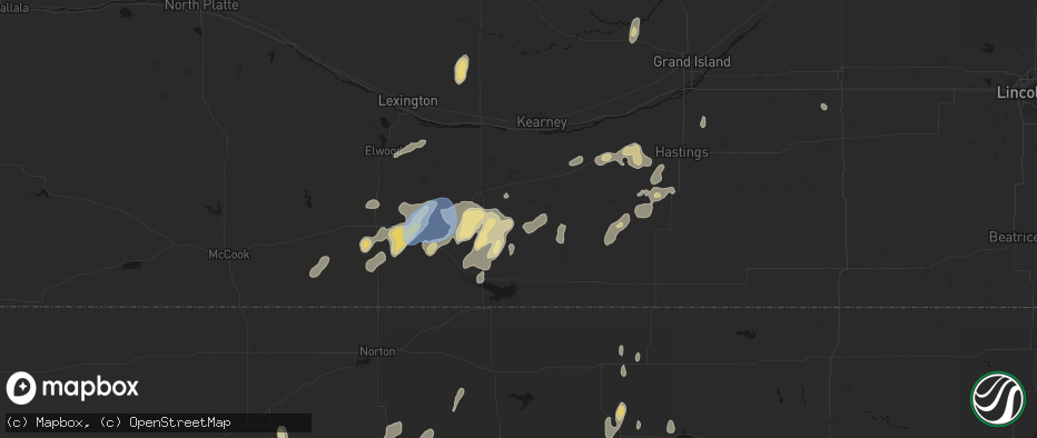 Hail map in Wilcox, NE on June 3, 2026