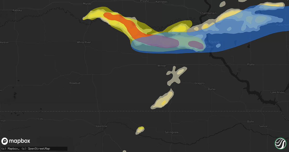 Hail map in Winner, SD on June 3, 2026