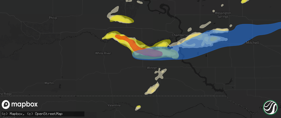 Hail map in Witten, SD on June 3, 2026
