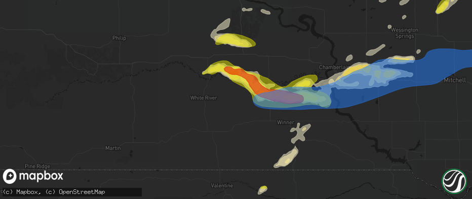 Hail map in Wood, SD on June 3, 2026