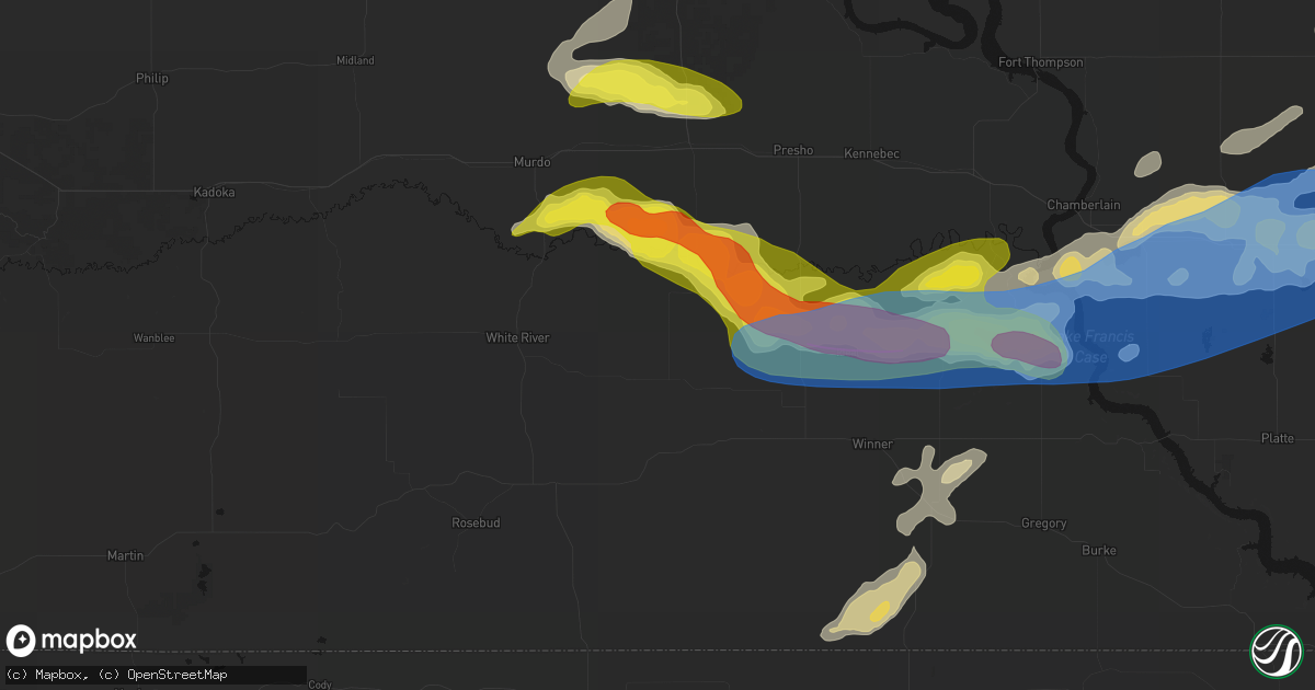 Hail map in Wood, SD on June 3, 2026