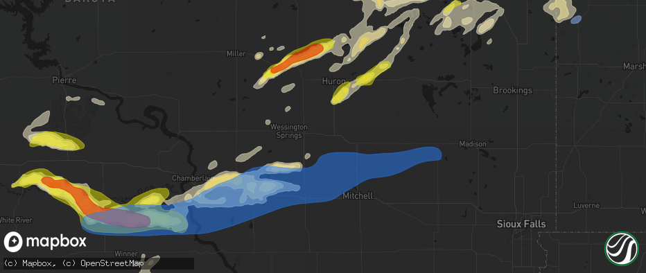 Hail map in Woonsocket, SD on June 3, 2026