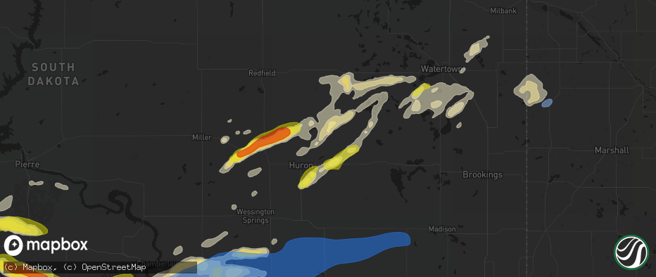Hail map in Yale, SD on June 3, 2026