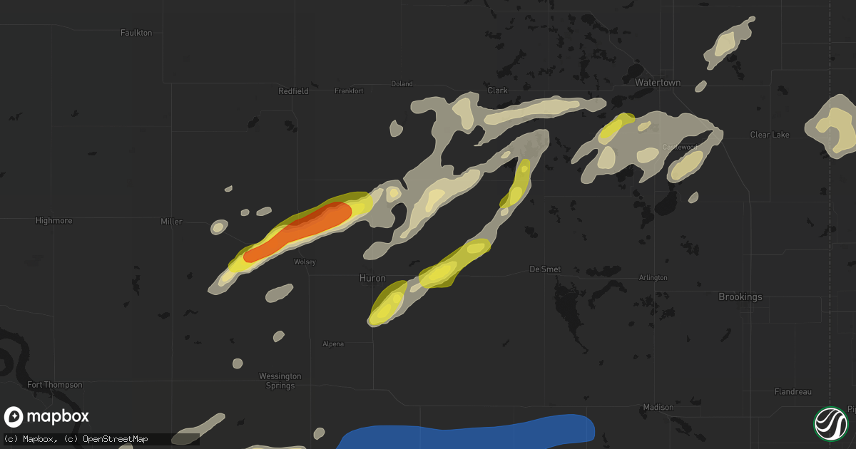 Hail map in Yale, SD on June 3, 2026