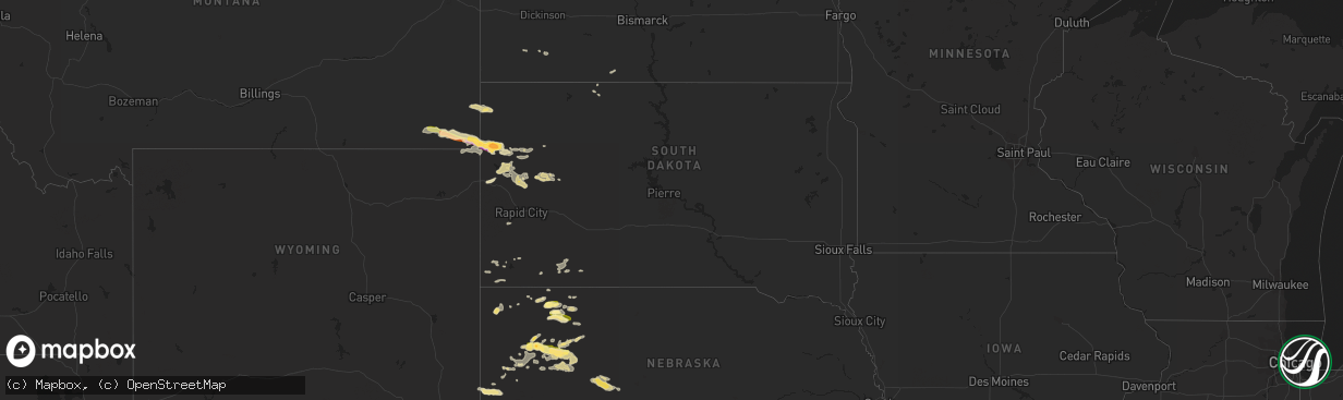 Hail map in South Dakota on June 4, 2014