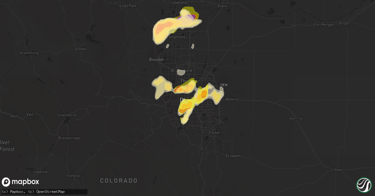 Hail map in Denver, CO on June 4, 2015
