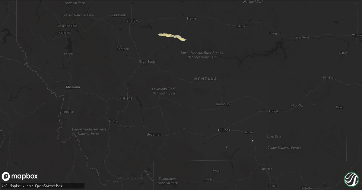 Hail map in Montana on June 4, 2015