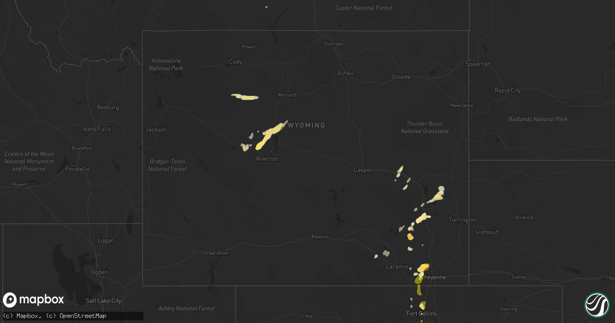 Hail map in Wyoming on June 4, 2015