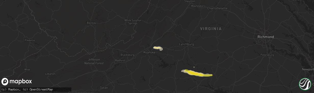 Hail map in Blue Ridge, VA on June 4, 2016