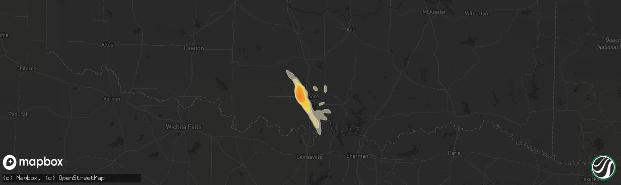 Hail map in Ardmore, OK on June 4, 2018