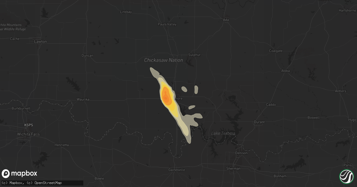 Hail map in Ardmore, OK on June 4, 2018
