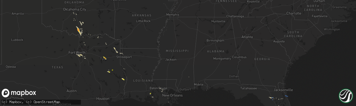 Hail map in Mississippi on June 4, 2018