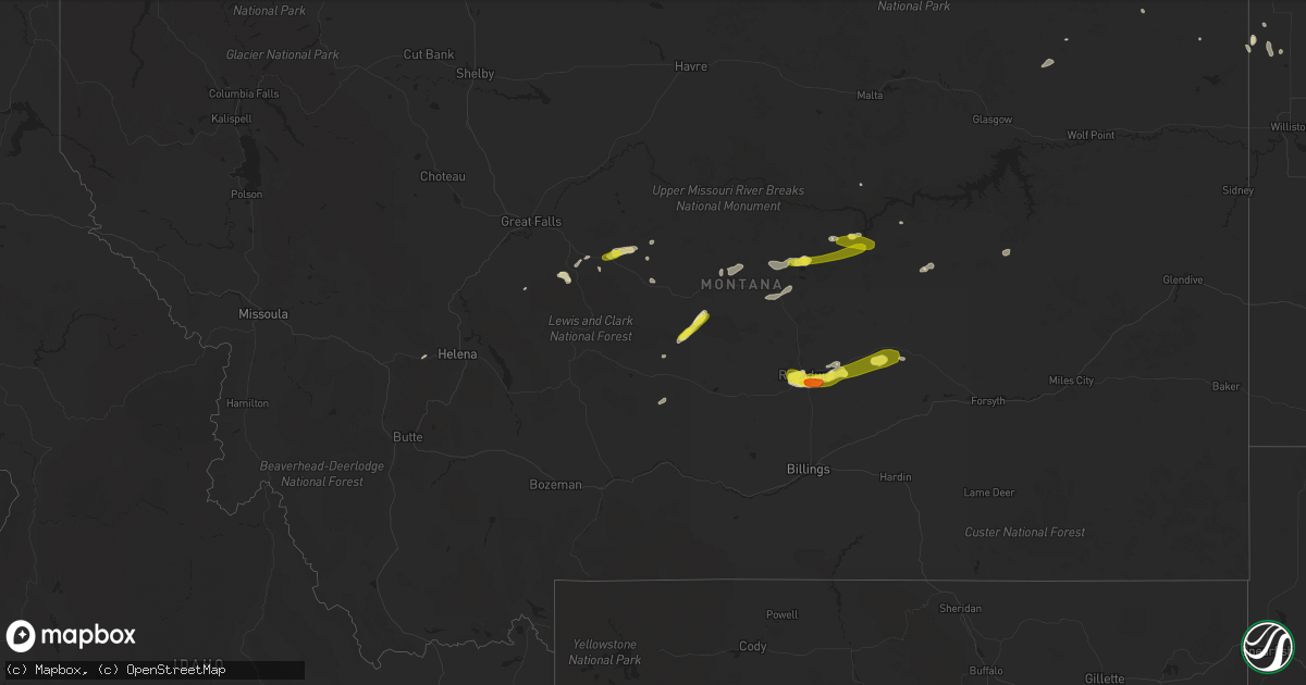 Hail map in Montana on June 4, 2018