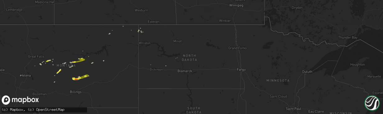 Hail map in North Dakota on June 4, 2018