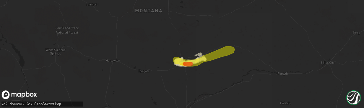 Hail map in Roundup, MT on June 4, 2018