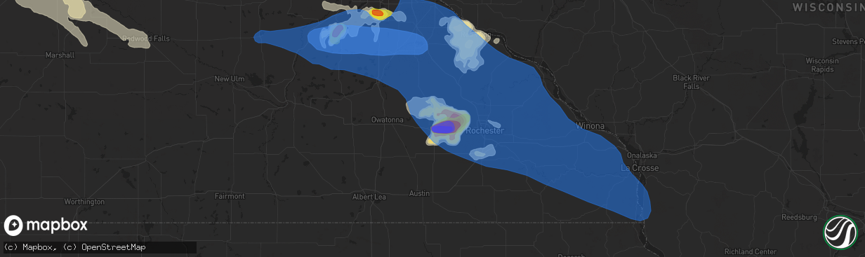 Hail map in Dodge Center, MN on June 4, 2019