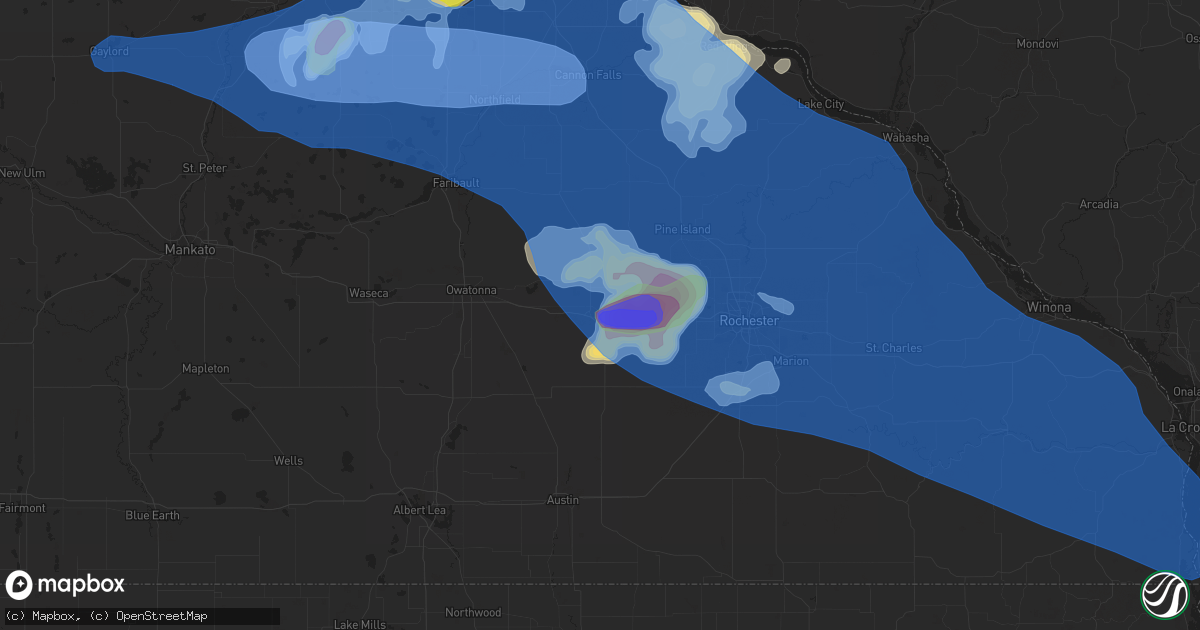 Hail map in Dodge Center, MN on June 4, 2019