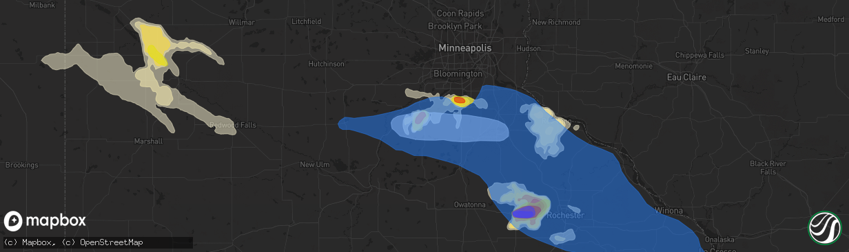 Hail map in New Prague, MN on June 4, 2019